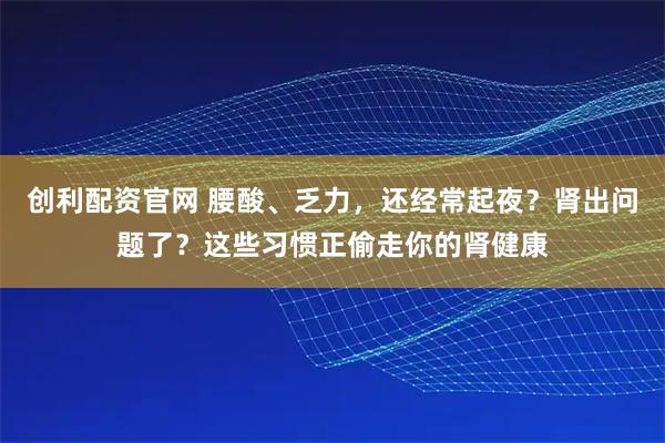 创利配资官网 腰酸、乏力，还经常起夜？肾出问题了？这些习惯正偷走你的肾健康